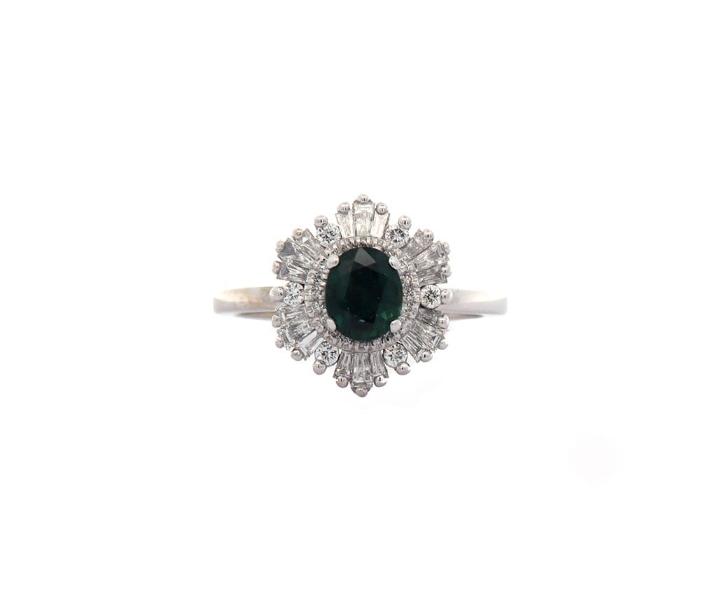 0.73ct Oval Green Tourmaline and 0.33ctw Diamond Frame Ring in 14K