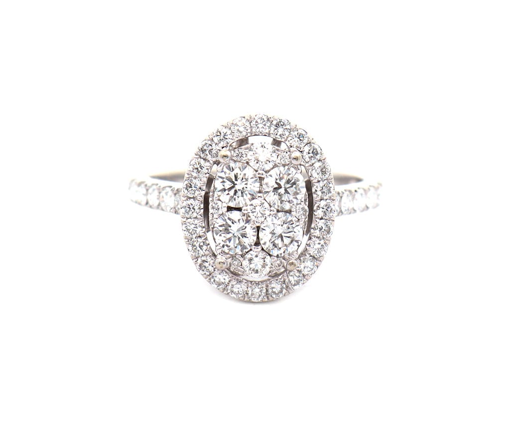 1.50ctw Round Diamond Cluster Oval Frame Ring in 14K