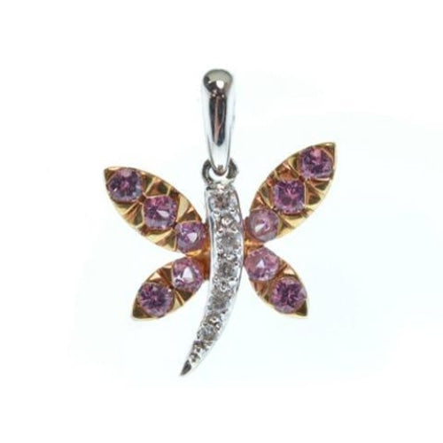 Aaron Basha 18K White Gold Butterfly Charm With Diamonds & Pink Sapphires