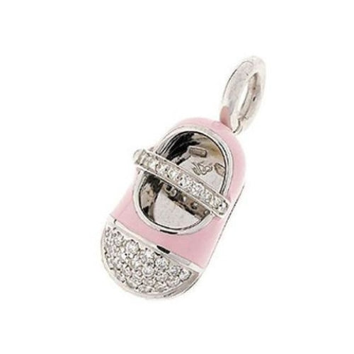 18K White Gold Pink Baby Shoe Charm with Diamonds