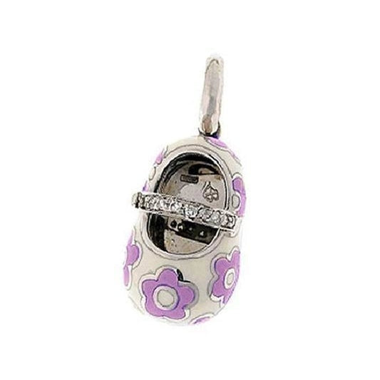 18K White Gold & Violet Shoe Charm with White Flowers