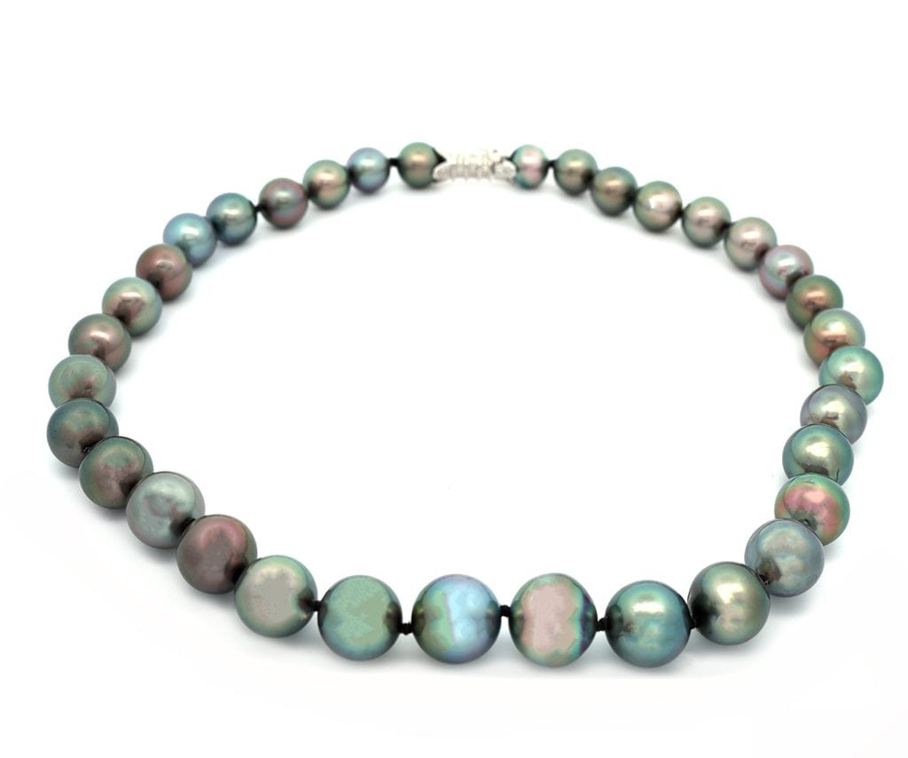 10.0 – 12.0MM Tahitian Pearl and 0.35ctw Diamond Clasp Strand Necklace in 18K