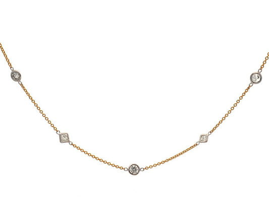 1.69ctw Round and Princess Cut Diamond by the Yard Station Necklace in 14K