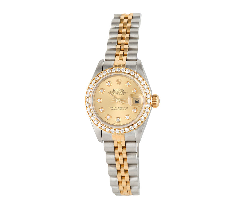 2000 Rolex Datejust 79173 26MM Aftermarket Champagne Diamond Dial Ladies Watch