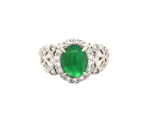 2.05ct Jade and 0.50ctw Diamond Frame Milgrain Heirloom Ring in Platinum