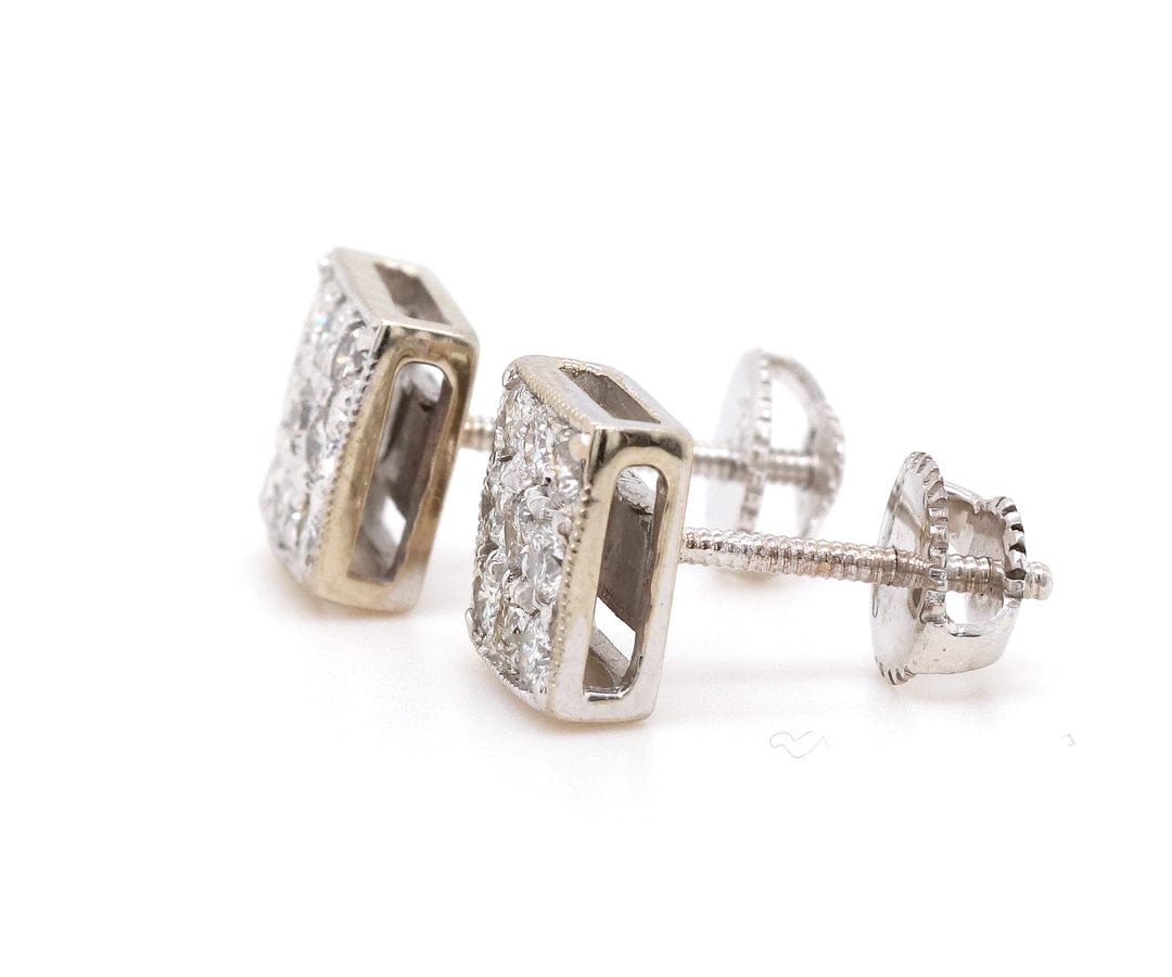 1.00ctw Diamond Cluster Square Shaped Stud Earrings in 14K