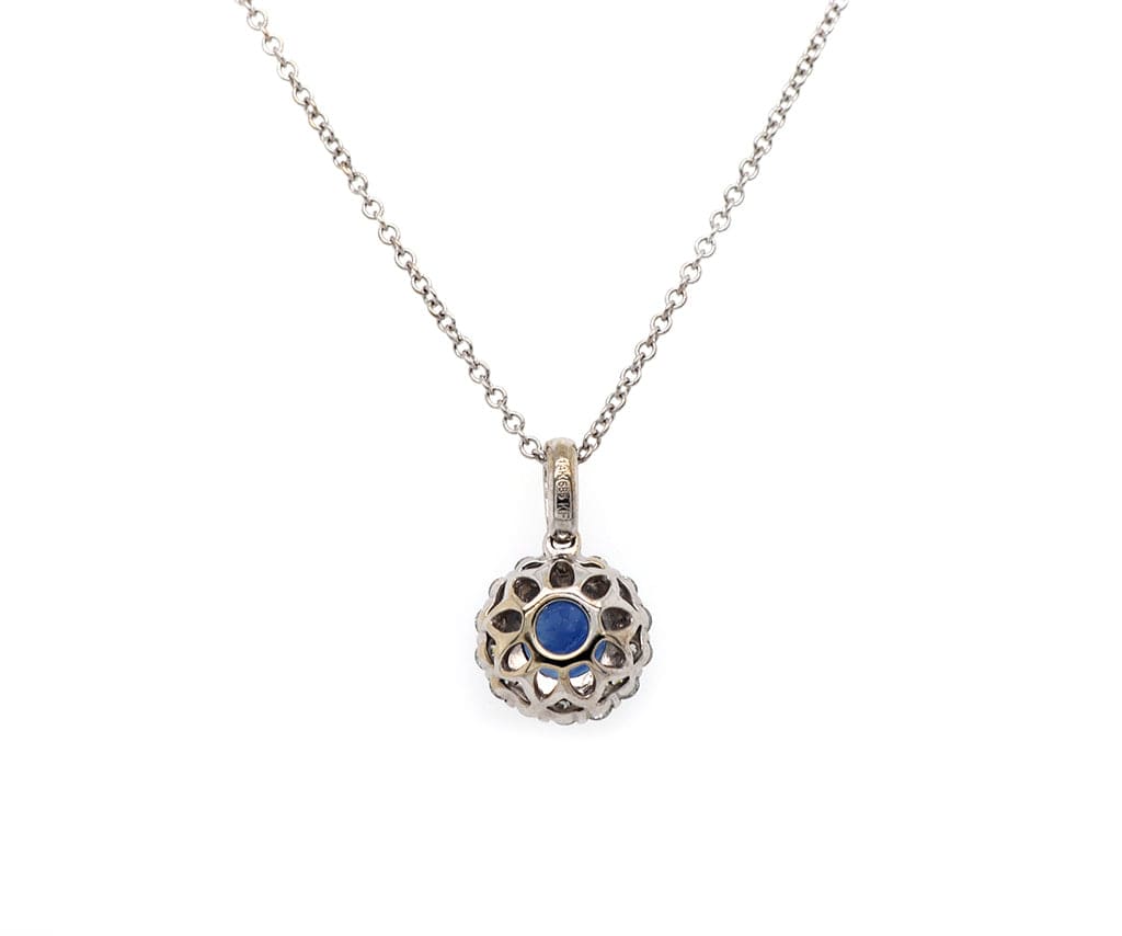 0.93ct Round Sapphire and 0.36ctw Diamond Halo Pendant Necklace in 14K