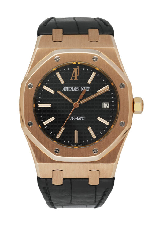 Audemars Piguet 15300OR Black Dial 18K Rose Gold Mens Watch