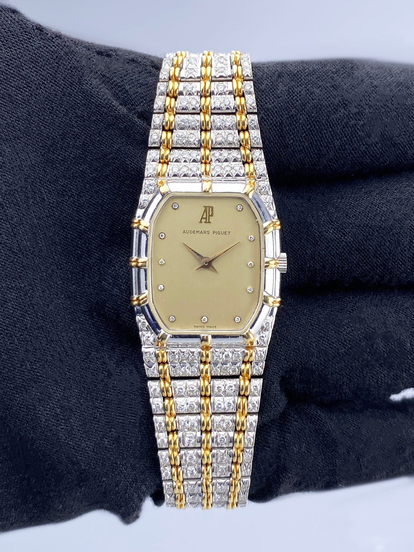 Audemars Piguet Bamboo Diamond Champagne Dial Two Tone Ladies Watch