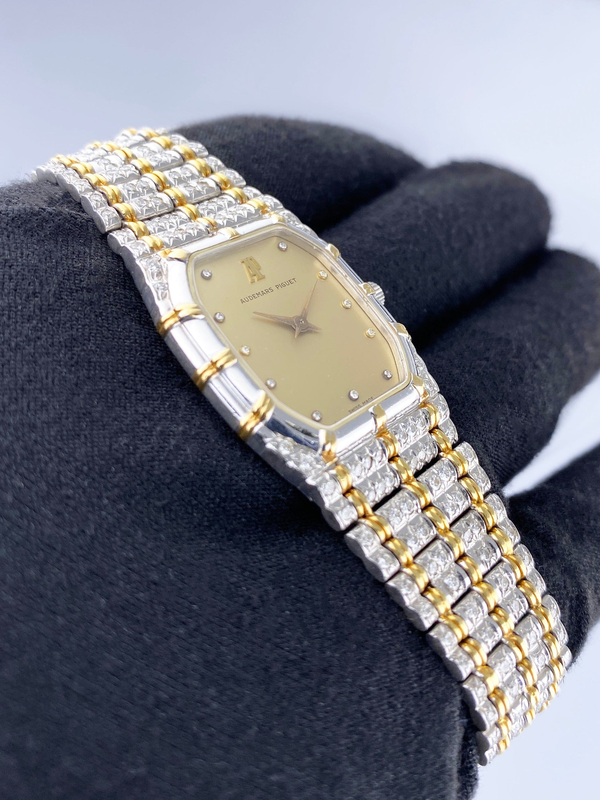 Audemars Piguet Bamboo Diamond Champagne Dial Two Tone Ladies Watch