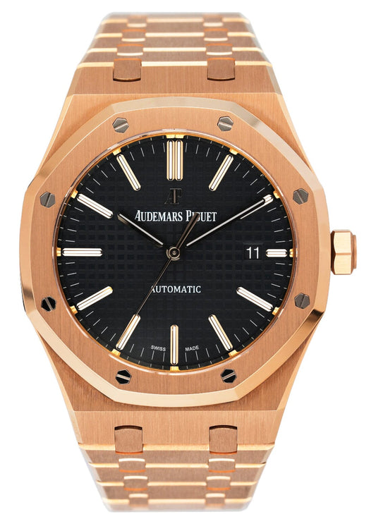 Audemars Piguet Royal Oak 15400OR 18K Rose Gold Black Dial Box Papers