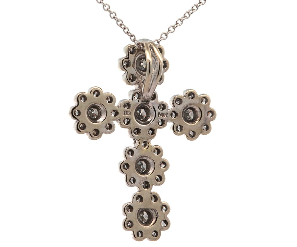 0.70ctw Diamond Cluster Frame Cross Pendant Necklace in 14K