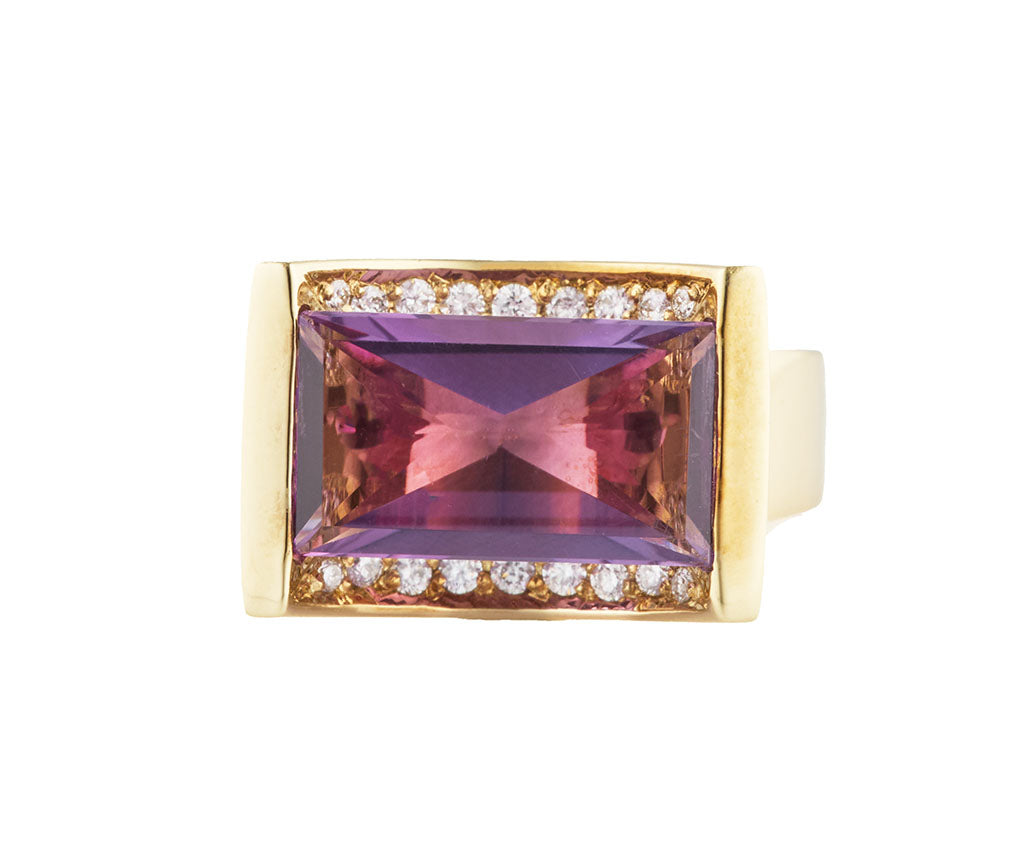 7.0ct Amethyst and 0.50ctw Diamond Concave Cocktail Ring in 14K