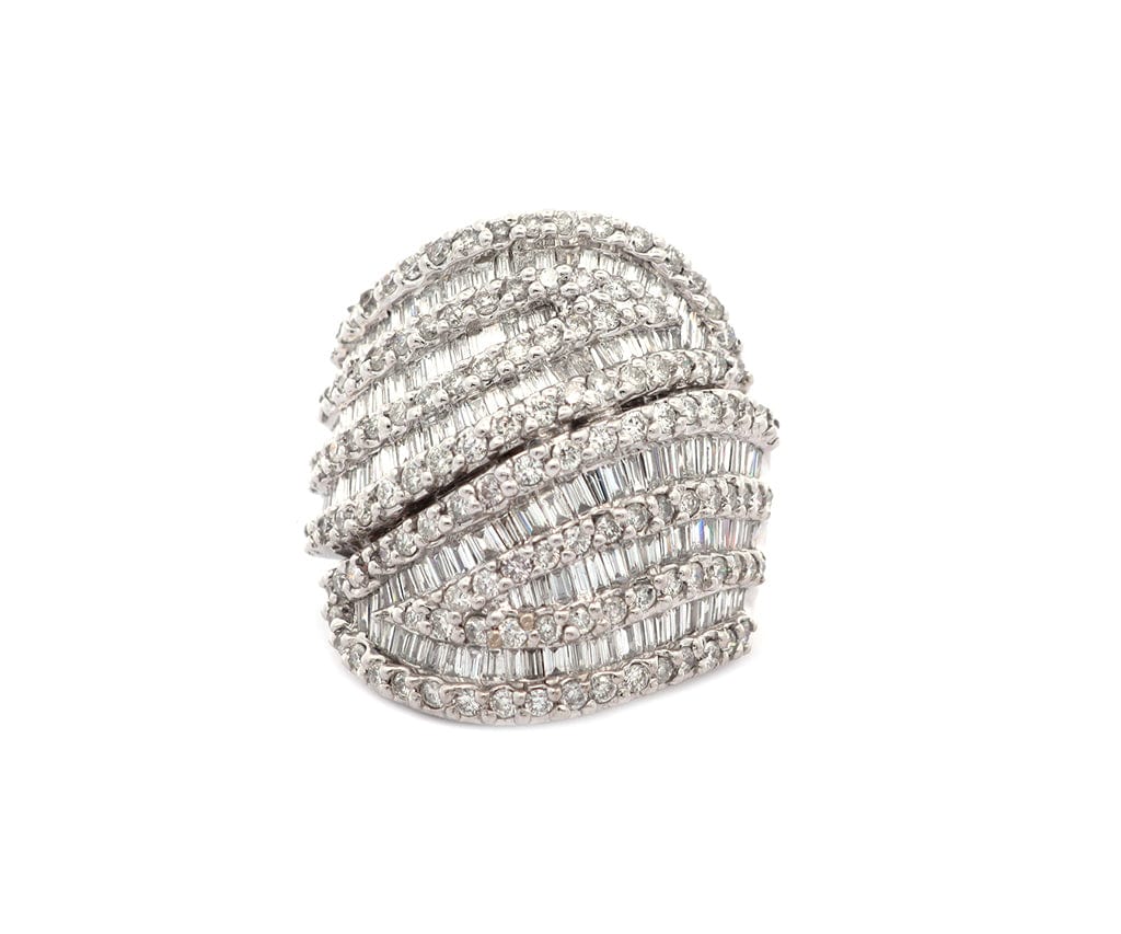 3.80ctw Round and Baguette Diamond Frame Wide Multi Row Ring in 18K