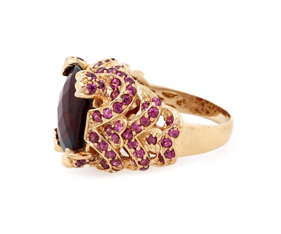 7.0ct Garnet and 1.60ctw Pink Tourmaline Scalloped Cocktail Ring in 14K