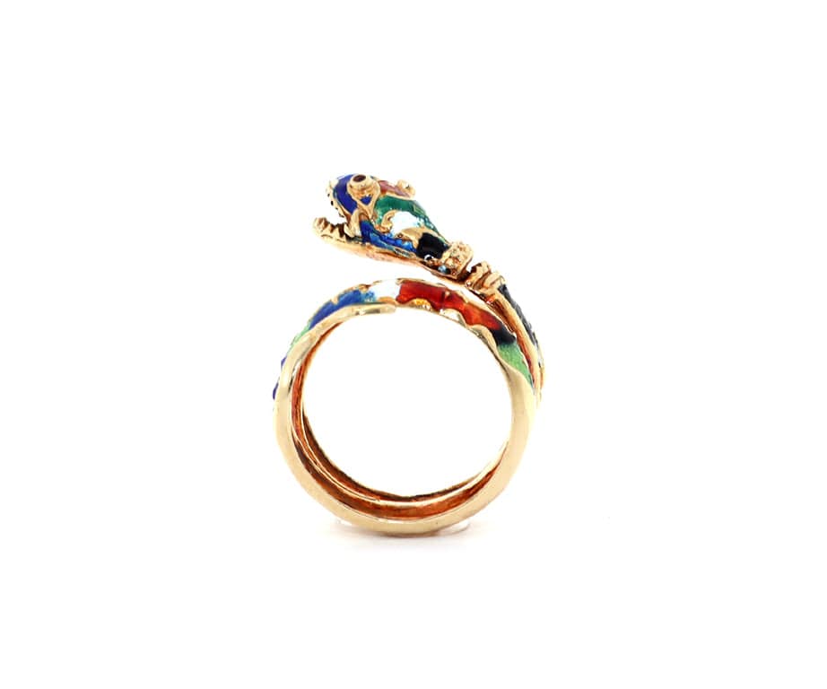 Vintage Victorian Enamel Coiled Snake Ring in 14K