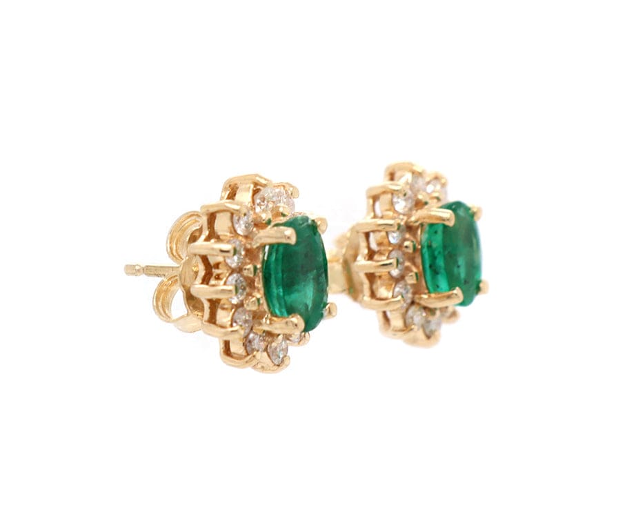 0.95ctw Oval Emeralds and 0.23ctw Diamond Frame Stud Earrings in 14K