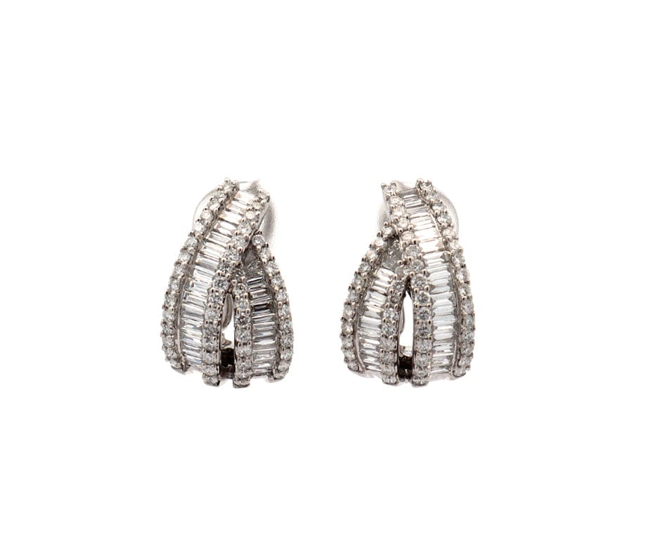 2.00ctw Round and Baguette Diamond Crossover Hoop Earrings in 18K