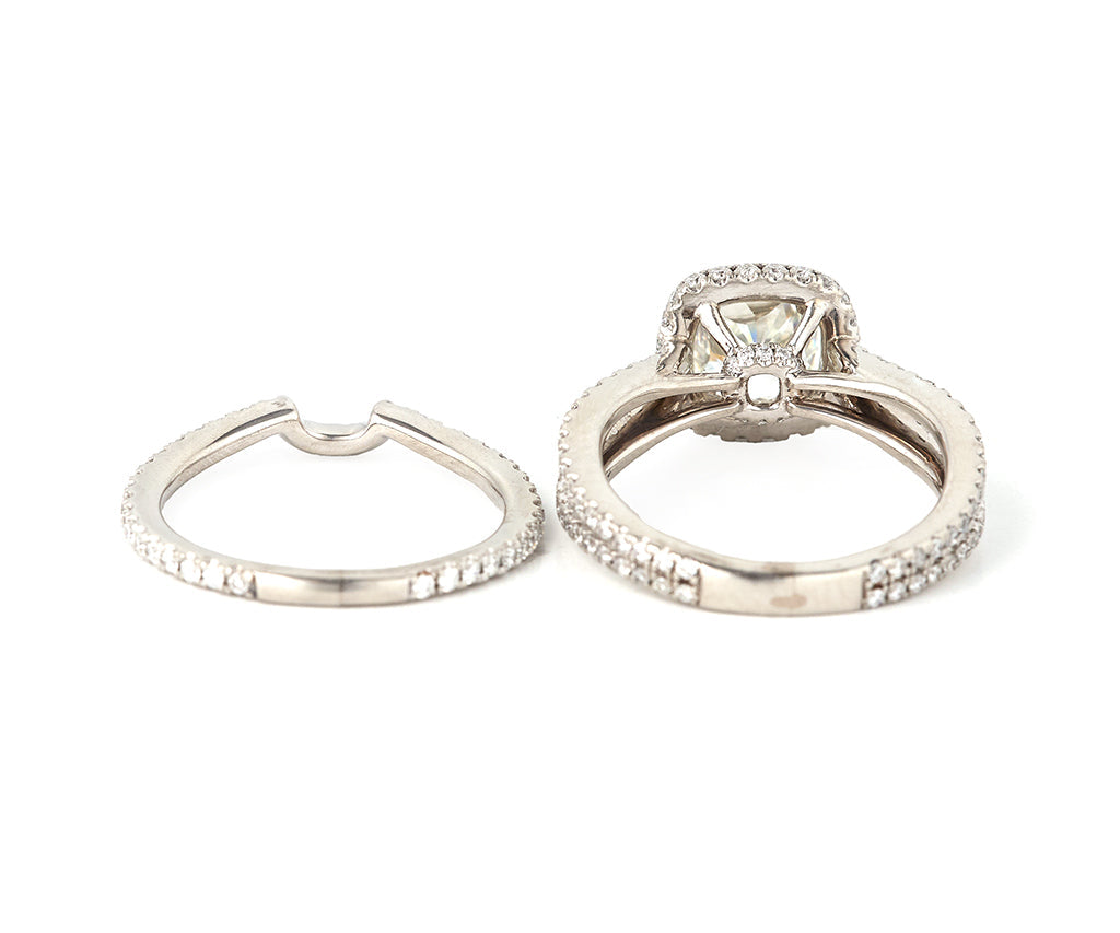 3.01ctw Cushion and Round Diamond Frame Bridal Set in Platinum