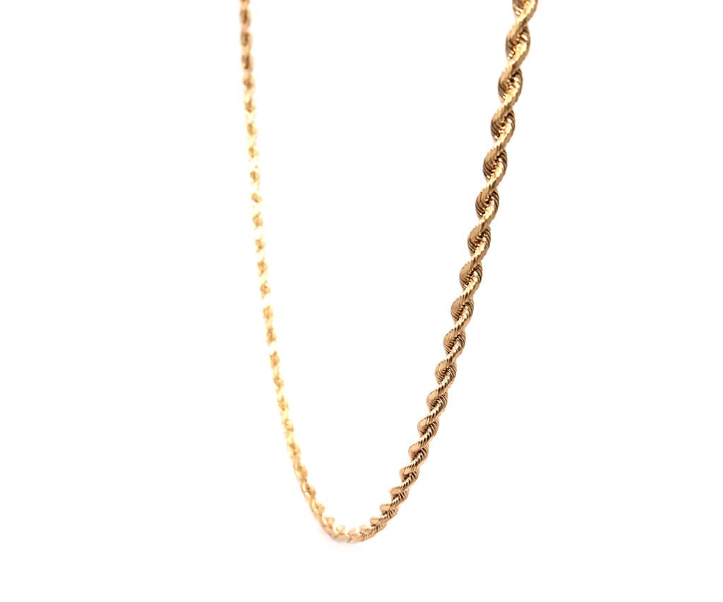 3.0MM Polished Twisted Silk Rope Chain Necklace in 14K