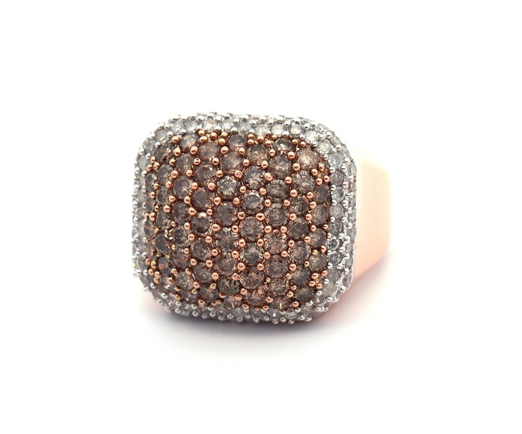 2.25ctw Chocolate and White Diamond Cluster Cushion Frame Ring in 14K