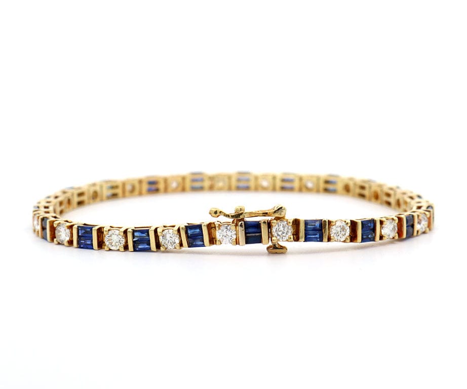 3.00ctw Baguette Sapphires and 2.50ctw Round Diamond Bracelet in 18K