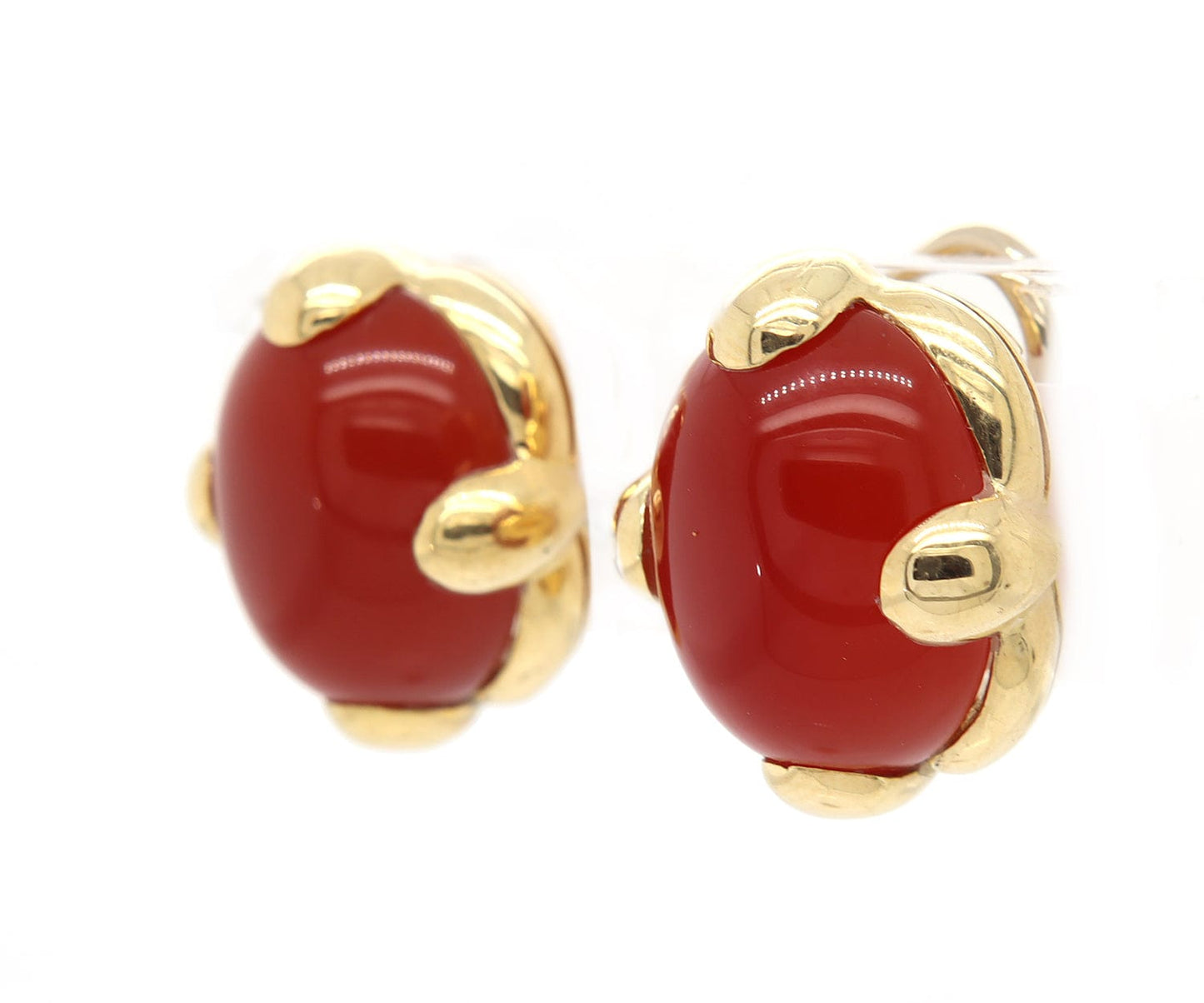 20.0ct Oval Carnelians Solitaire Clip on Earrings in 18K