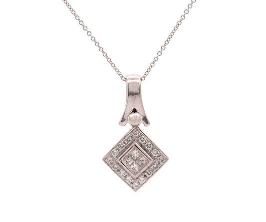 0.65ctw Round and Princess Cut Invisible Set Frame Pendant Necklace in 18K