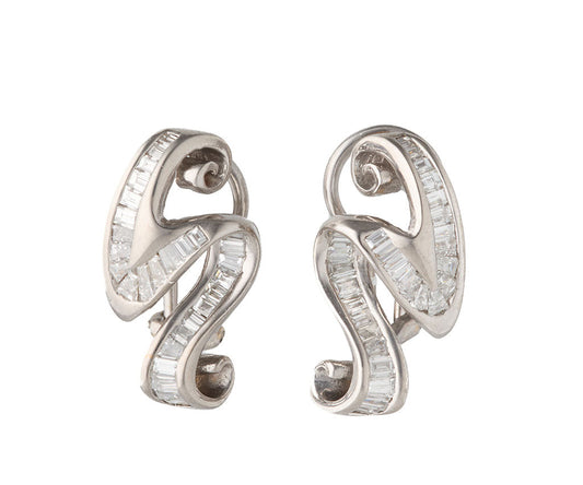 2.00ctw Baguette Diamond Twist Swirling Earrings in 14K