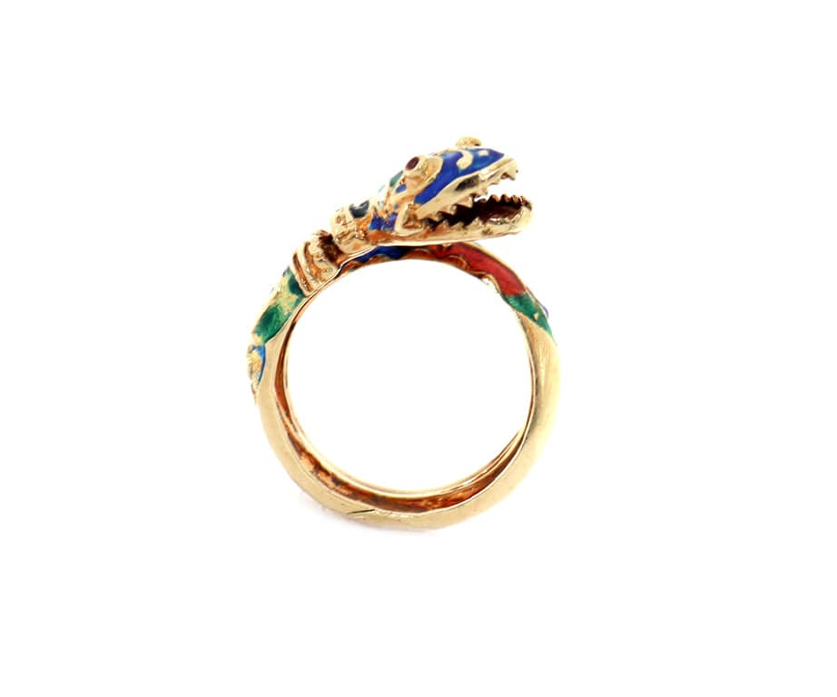 Vintage Victorian Enamel Coiled Snake Ring in 14K