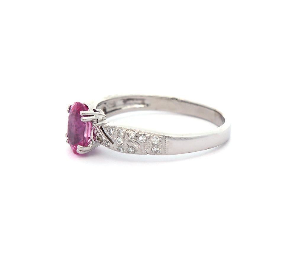 1.00ct Oval Pink Sapphire and 0.20ctw Diamond Accent Ring in 18K