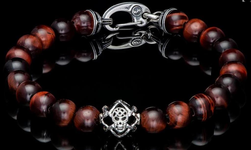 William Henry Sterling Silver Bracelet  Red Tiger Eye and Black Onyx  BB34 RTE