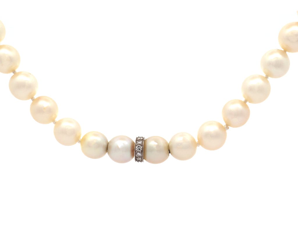 8.00 – 8.50MM Cultured Pearl and 0.20ctw Diamond Rondel Strand Necklace Platinum