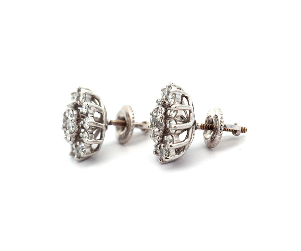 1.30ctw Diamond Cluster Frame Stud Earrings in 14K