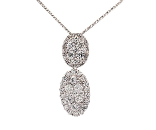 2.50ctw Round Diamond Cluster Frame Drop Pendant Necklace in 18K