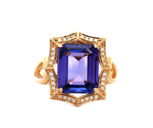 6.09ct Tanzanite and 0.12ctw Diamond Frame Statement Ring in 18K