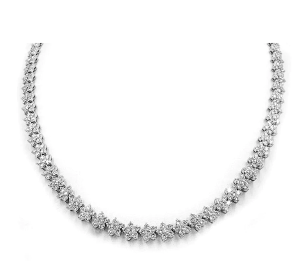 A Link 18K White Gold Diamond Cluster Choker Necklace