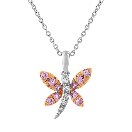 Aaron Basha 18K  White Gold with Diamond and Pink Sapphire Butterfly Pendant