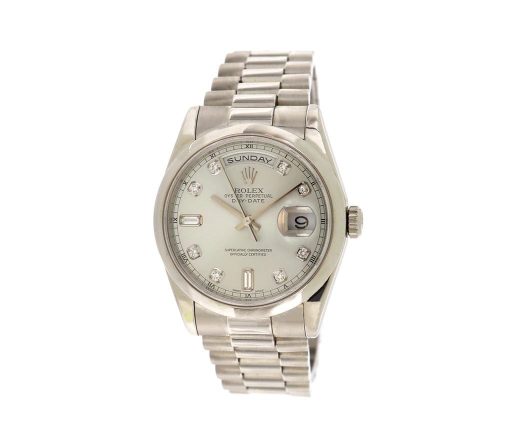 2000 Rolex Day-Date Presidential 118206 36MM Rhodium Diamond Dial Platinum Watch