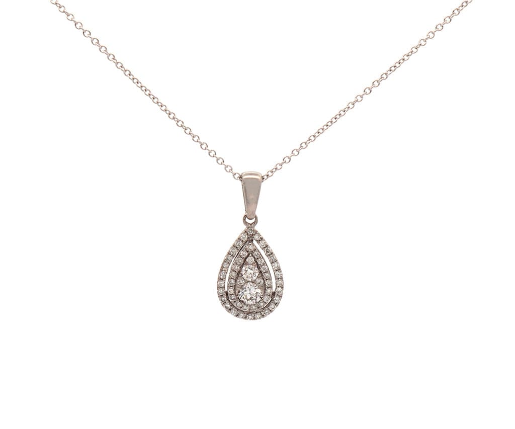 0.40ctw Diamond Cluster Pear Shaped Pendant Necklace in 14K