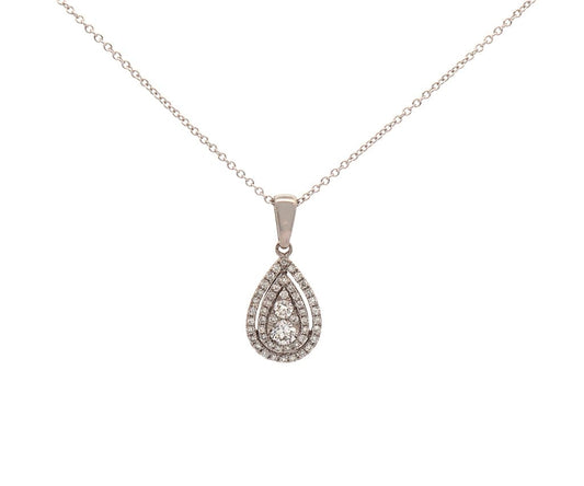 0.40ctw Diamond Cluster Pear Shaped Pendant Necklace in 14K