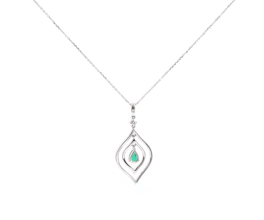 0.40ct Pear Cut Emerald and 0.80ctw Diamond Pendant Necklace in 14K