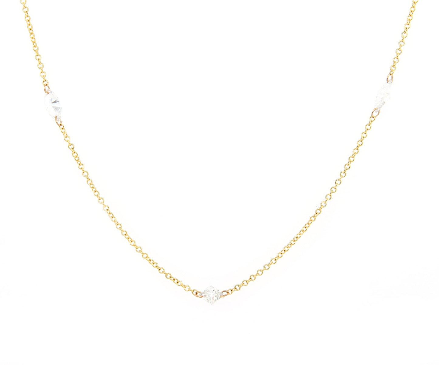 0.90ctw Mixed Cut Diamond Floating Station Necklace in 18K