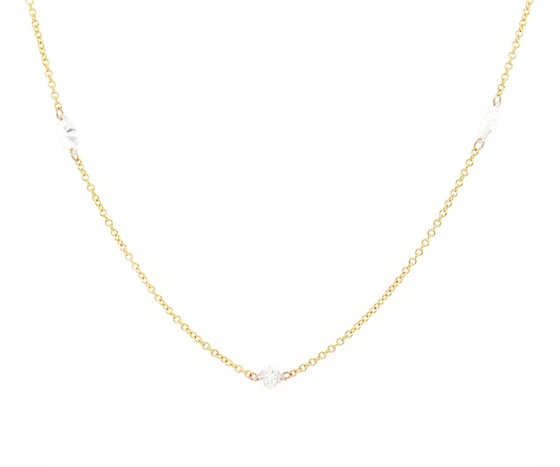 0.90ctw Mixed Cut Diamond Floating Station Necklace in 18K