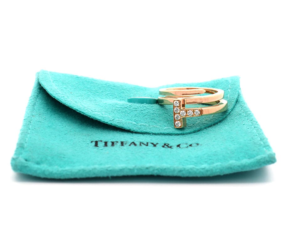 Tiffany & Co. 0.12ctw Diamond T Square Wrap Ring in 18K W/Pouch