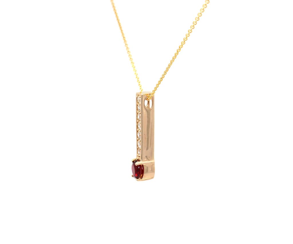 0.40ctw Diamond and 0.75ct Red Spinel Stick Pendant Necklace in 14K