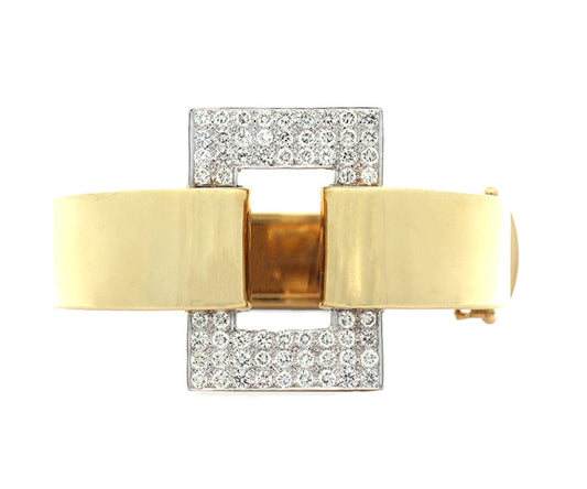 2.00ctw Diamond Rectangle Frame Wide Bangle Bracelet in 18K