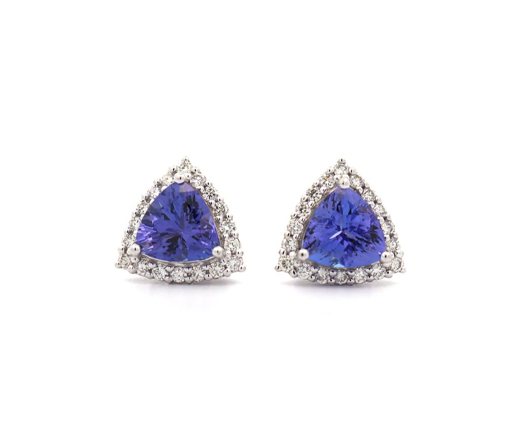 1.90ctw Trillion Tanzanite and 0.45ctw Diamond Frame Stud Earrings in 14K