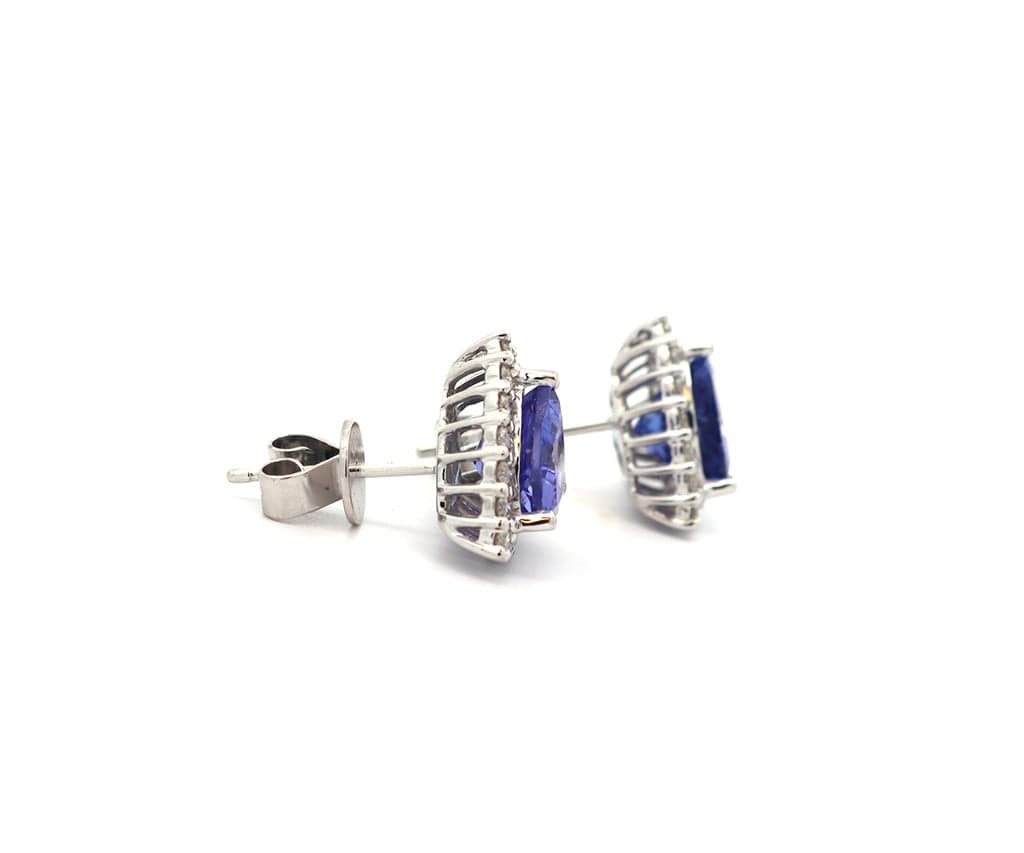 1.90ctw Trillion Tanzanite and 0.45ctw Diamond Frame Stud Earrings in 14K