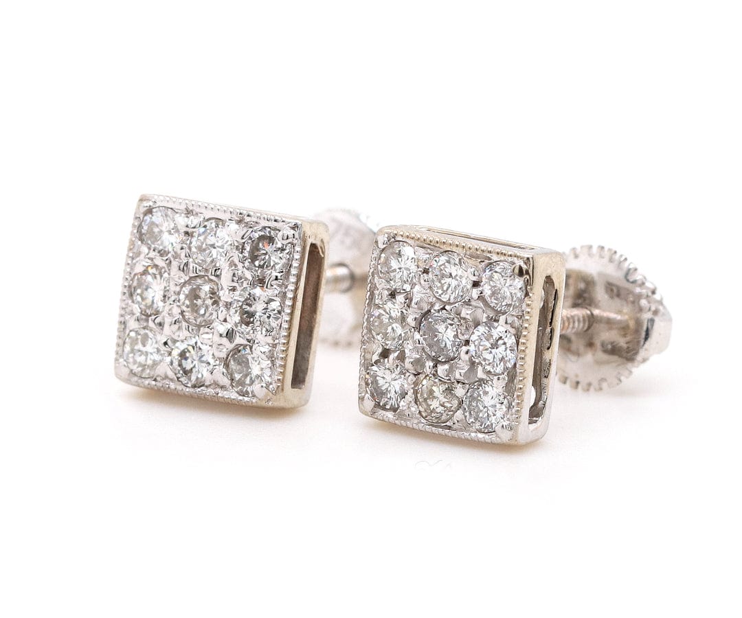 1.00ctw Diamond Cluster Square Shaped Stud Earrings in 14K